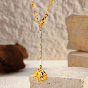 Collier en acier inoxydable avec anneau rond, pendentif en forme de cœur, étoile de <span class=keywords><strong>mer</strong></span>, embellissements <span class=keywords><strong>lune</strong></span> et étoile, collier pendentif pour femme - Product Image 3