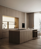 Meuble de cuisine sur mesure en placage de bois pleine face, cuisine modulaire personnalisée avec évier, niche et îlot central pour la maison, vente en gros