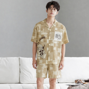 Leichte Sommer-Kurzarm-Shorts-Pyjamas für Jungen und Teenager mit Kragenjacke. - Product Image 4