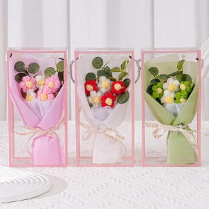 Hand Knitted Yarn Flower Bouquet <b>Box</b> Daisy Flower Valentine Teachers Day <b>Gift</b> Wholesale - Product Image 1