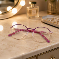 Gafas de Montura Redonda para Mujer, Construcción de Montura Metálica Premium, Lentes de PC Resistentes a los Arañazos, Gafas Cómodas para Mujer