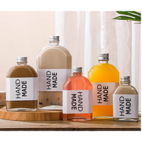 Bouteilles en verre carrées personnalisées pour boissons, jus de fruits, café, haut de gamme, 335 ml, 500 ml, 6 oz, avec bouchon à anneau et marquage à chaud