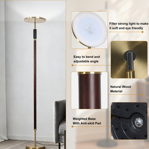 Contemporary Midcentury LED <b>Standing</b> Lamp Solid Wood Metal 30W Remote <b>Control</b> Stepless Dimmable Color Temp Adjustable Corner - Product Image 1