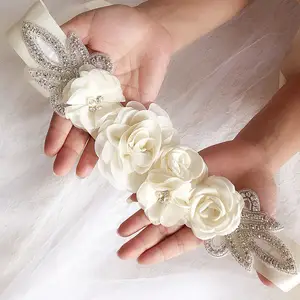 Bridal Luxury Women Long Pearls Rhinestone Wedding Hand Clear Crystal Embellishments Bridal Belts Y389