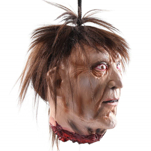 Testa Staccata in Latex per Decorazioni di Halloween, Capelli Castani, <span class=keywords><strong>Occhi</strong></span> Rosso Sangue, Collo in Rottura, Dettaglio Spaventoso, Accessorio Horror per Casa Stregata - Product Image 2