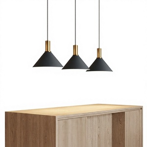 Modern Cone Pendant <b>Light</b> Black Glass Shade Gold Base E27 Incandescent Adjustable Height <b>Dining</b> Lighting 2700K Soft Warm White - Product Image 1