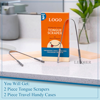 Raspador de lengua de acero inoxidable con logotipo personalizado, estuche de viaje multicolor, fácil de usar, higiene bucal, limpiador de lengua para reducir el mal aliento
