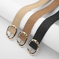 Cinturón Elástico Vintage para Mujer, Cinturón Dorado con Textura Tejida y Hebilla Redonda, Accesorio Elegante para Atuendos Retro