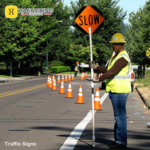 Señal de tráfico reflectante, Control de seguridad en carretera, aluminio de doble cara, Octagonal de 600mm, señal lenta de parada manual - Product Image 6