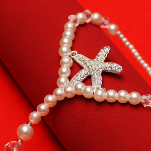 Tobillera de perlas de imitación con dije de estrella, chapada en plata, elástica, con cuentas, joyería de fiesta para mujer, estilo romántico - Product Image 3