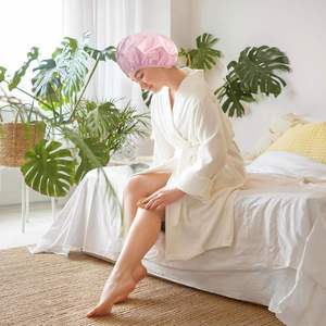 Luxury Double Layer Satin Shower Cap Waterproof Hair Protection with Elastic Reusable and Anti-Frizz <b>Bath</b> Cap - Product Image 4