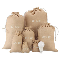 Bolsa grande de lino con logotipo personalizado impreso al por mayor, bolsa de regalo de yute, bolsa de compras con cordón de arpillera ecológica de yute
