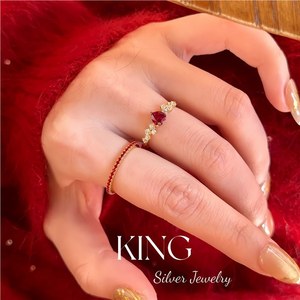 Anillo en Forma de Corazón de Plata de Ley 925 Chapado en Oro con Incrustaciones de Piedras Rojas, Joyería para Mujer, Regalo - Product Image 3