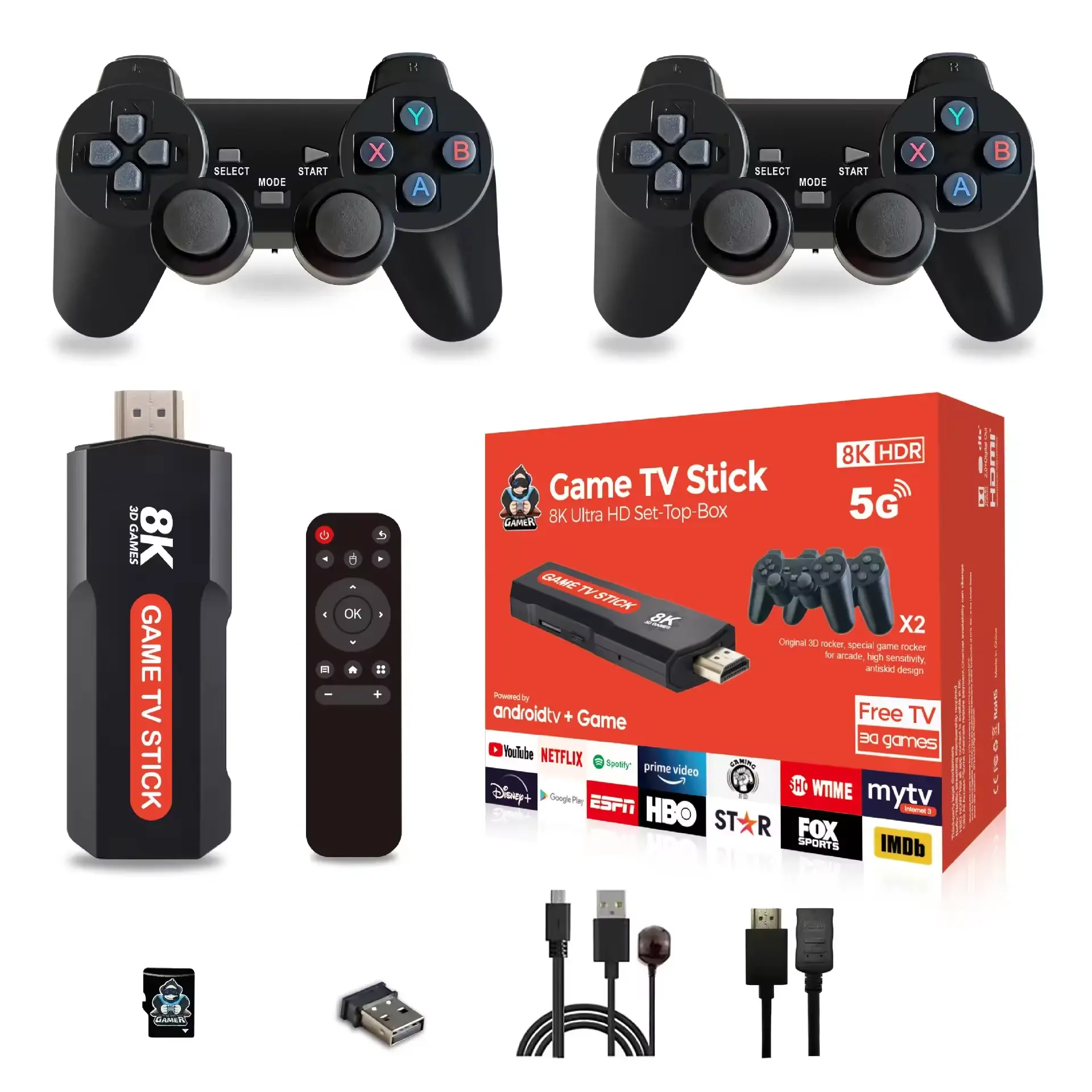 Q9 TV stick X2 gamestick console di gioco 4K con controller di gioco 2.4G integrato doppio, supporto classico retrò per l'uscita TV