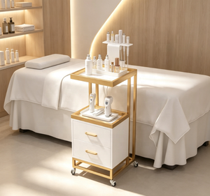 Modern Gold Metal Salon Trolley <b>Cart</b> Drawers 4-Wheel Rolling 360-Degree Rotation 80kg Load Capacity for Barber Shop Beauty Salon - Product Image 1