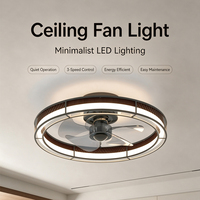 Ventilateur de plafond avec cage en chêne foncé, cadre en maille noire, moteur DC, 5 pales, 2 tailles, intensité variable pour salon, chambre, salle à manger