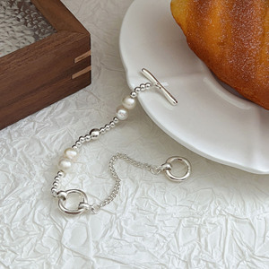 Yinruitai S925 Sterling <b>Silver</b> Natural Pearl Bracelet With <b>Silver</b> <b>Bead</b> Ot Clasp Geometric Design Everyday Wear - Product Image 4