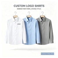 Kemeja Pria Lengan Panjang Bordir Logo Custom Anti Kusut untuk Kantor Bisnis Formal Ukuran Besar Kasual Warna Solid Seragam