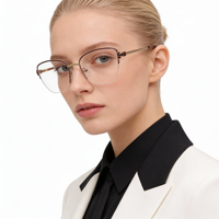 Nuevo Diseño de Moda de Lujo OEM y ODM, Logotipo Personalizado, Montura de Gafas de Metal Cuadradas de Media Montura para Mujer, Ligeras y Cómodas