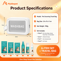 Kit de toilettage professionnel 6-en-1 pour chiens et chats : Sac de voyage avec mousse nettoyante pour pattes, gouttes auriculaires, déodorant et sac de lavage