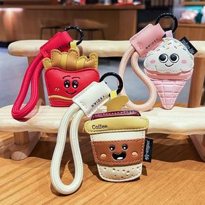 Lindo Set de Llaveros de Cuero con Diseño de Comida: Patatas Fritas, Café y Helado. Exquisitos Colgantes y Mini Adornos para Bolsos. Divertido Regalo Temático de Comida. - Product Image 2