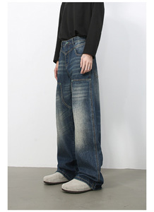 Traje de chándal vaquero lavado a la piedra de diseñador Vintage para hombre, ajuste cómodo, bigote, botón de estilo desteñido, entrega rápida, Otoño/<span class=keywords><strong>Invierno</strong></span> - Product Image 3