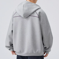 Sweat à capuche zippé intégral vierge pour homme, en tissu doux et épais, avec impression sérigraphiée, double couture et épaules tombantes, pour la vente en gros