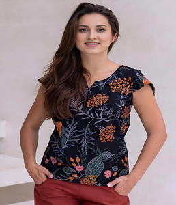 Haut d'été pour femmes en coton 100% avec encolure à découpe en forme de clé et manches courtes, respirant, confortable, coupe décontractée - Product Image 1