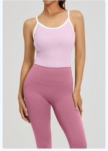 Ensemble de yoga 2 pièces pour femme : débardeur dos nageur à col rond et leggings taille haute avec bordure contrastante, couleur unie, respirant, tenue de sport - Product Image 3