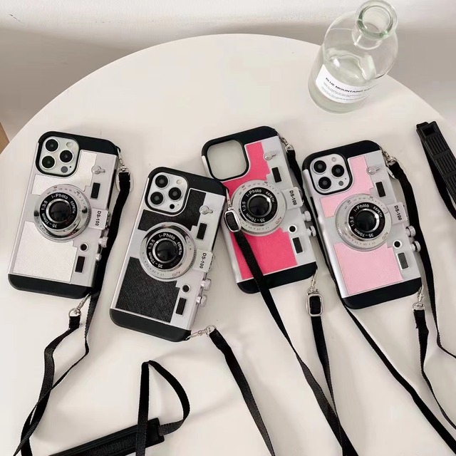 LeYi Fashion Cool Cover 3D Retro Camera Design Crossbody Rope Protective Cover With Strap Phone Case for iphone 14 15 Pro Max