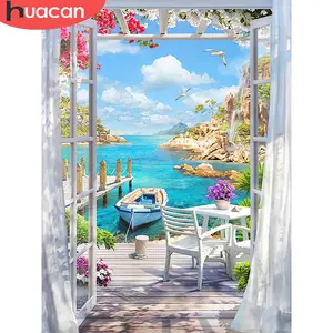 HUACAN 5D Diamond Painting Seaside Embroidery Wholesale Landscape Customized Full Drill Mosaic Mountain Kits Wall Art