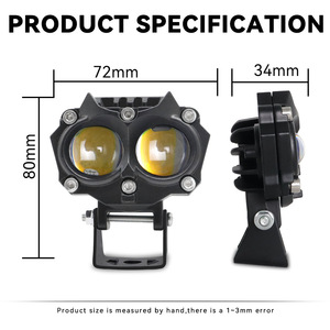 Faro Delantero para Motocicleta con 2 LED, 18W, 2000LM, Forma de Búho, Luz de Conducción 6000K, Blanco/Amarillo, IP67 Impermeable - Product Image 2
