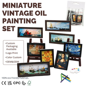 Ensemble de peintures à l'huile miniatures vintage pour maison de poupée, art mural rétro, décoration de micro-scènes pour salon et chambre, ornement classique d'œuvre maîtresse - Product Image 1