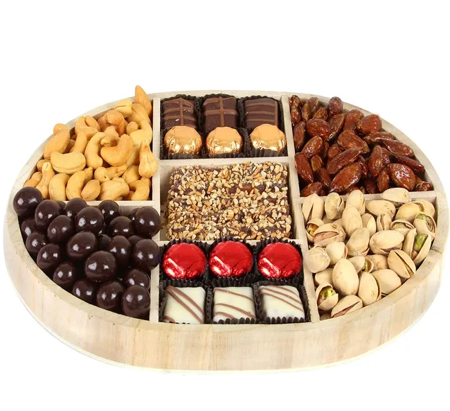 Nuts and Chocolate Gift Basket Nuts Chocolate Mix Wooden Tray