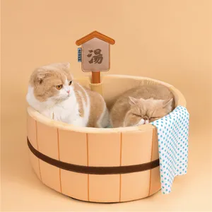 Japanisches neues Katzen bett Bequemer Badewannen pool für Hunde Abnehmbarer Welpen korb Becken Sicheres Kätzchen Nest Pad Plüsch Schlaf bett