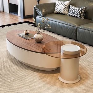 Set di <span class=keywords><strong>Tavolini</strong></span> <span class=keywords><strong>da</strong></span> Caffè e <span class=keywords><strong>Divano</strong></span> in Stile Nordico, Combinazione di 2 Pezzi, Tavolo Laterale e Centrale in Acciaio Inox con Finitura Effetto Legno per Hotel - Product Image 2
