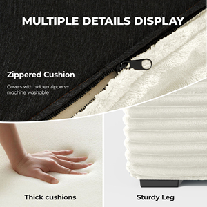 Ensemble de canapé-lit modulable en forme de L avec chaise longue, grand format, revêtement en velours côtelé réversible, structure métallique - Utilisation en appartement et en hôtel - Product Image 5