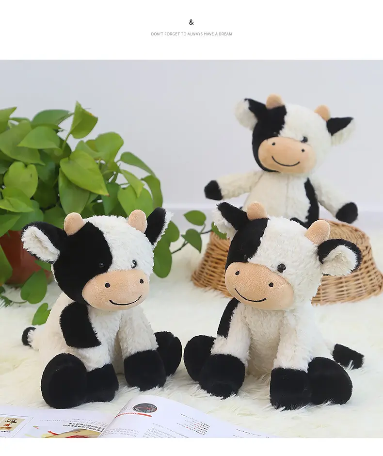 Diseño blanco relleno suave Mini mascota almohada ganado relleno lindo bebé divertido vaca peluche Animal peluche vaca muñeca