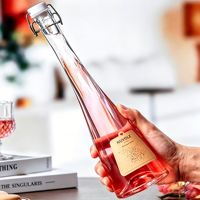 Bouteilles à vin élégantes 750 ml en verre rond, bouteilles de liqueur en verre en vrac, bouteille de whisky personnalisée translucide
