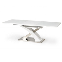 Extension papillon en MDF de luxe moderne, pied en acier inoxydable à haute brillance, meubles blancs, chaise de salle à manger, ensemble de table