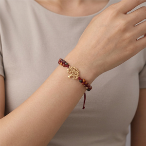 Bracciale Macramè Regolabile in Acciaio Inossidabile Dorato 18K con Ciondolo Albero della Vita e Perline di Pietre Preziose, <span class=keywords><strong>Gioielli</strong></span> da Donna Stile Boho Gitano Yoga all'Ingrosso - Product Image 6