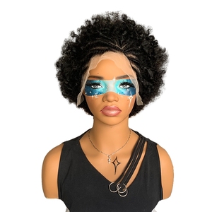 Parrucca Afro Ricci Corti Intrecciati 13x4 Frontale in Pizzo Senza Colla, Capelli Umani Remy Brasiliani Neri Naturali per Donne Nere - Product Image 1