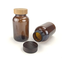 Bouteille en verre ambré 100 ml 120 ml 200 ml 250 ml 300 ml 500 ml Bouteilles pour médicaments et compléments alimentaires Bouteille à capsules avec couvercle en bois