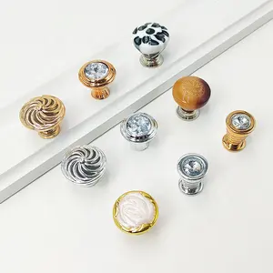 Single-Hole Plastic Crystal Gold Handle Knobs for Kitchen Cabinets Cupboards Dressers Villas Furniture Shell Drawer Door Knobs