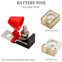 Bloc de fusibles de borne MRBF 30A-300A 58V DC, Kit de fusibles de borne de batterie de voiture avec capuchon, Porte-fusible en céramique à goujon M8 pour bateau, camion, camping-car