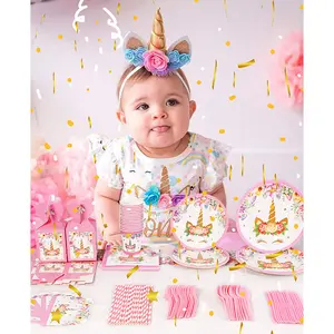 Nicro 164 Pcs Birthday Unicorn Theme Happy Birthday Party Supplies Set With Candy Box Banner Balloon Invitation Cards Party