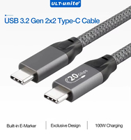 Cable USB Tipo C Macho a Macho ULT-unite de 6 Pulgadas, Carga Rápida PD de 100W, Salida de Video UHD 4K a 60Hz, Cable de Datos de 20Gbps, Tipo C, 3 Pies