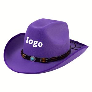 Sombreros de Vaquero de Fieltro Mexicano con Cuentas de Madera de Colores Personalizados, Novedad al por Mayor, Moda Europea y Americana, Unisex, para Viajes y Fiestas - Product Image 1