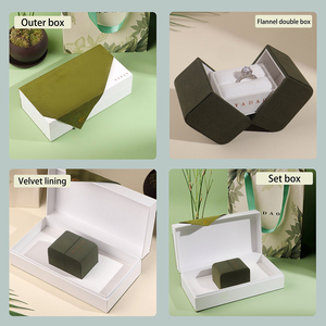 Boîte à bagues en flanelle carrée <span class=keywords><strong>vert</strong></span> clair simple avec logo personnalisé en gros YADAO, double porte avec boîte cadeau en papier pour bijoux - Product Image 4