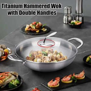Wok de Lujo de Acero Inoxidable Triple Martillado con Tapa de Vidrio y Asas de Acero Inoxidable, Aceptamos OEM y ODM - Product Image 4